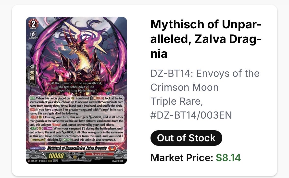 Kiratwig2's tweet photo. I would say this type of scalping is the worst because it prevents people from actually playing the game. This set just came out Friday… 
#cardfightvanguard #cardfight https://t.co/qunNbFrvTX