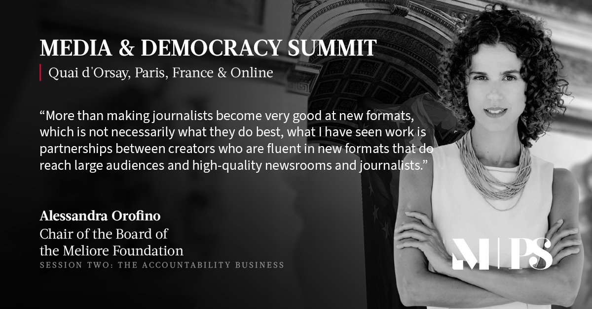 ProSyn's tweet photo. In session two of the Meliore/PS Media & Democracy Summit, Alessandra Orofino describes a possible new model for journalism in the 21st century—and calls for serious digital creators to be afforded the same protections as the journalists with whom they work. #PSEvents
https://t.co/CFEb2DQMsD