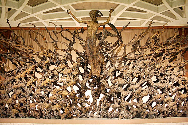 RobLogic's tweet photo. Risen from the abyss: Christ emerges triumphant from nuclear devastation in Pericle Fazzini’s ‘La Resurrezione’ (1977), Vatican Cities Paul VI Hall https://t.co/FfBAGBTHYz