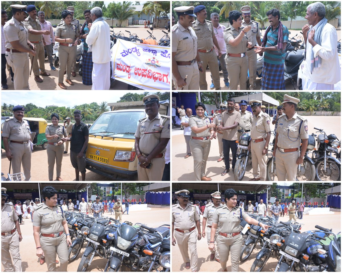 MandyaPolice's tweet photo. @DgpKarnataka @Rangepol_SR @KarnatakaCops ಆಯೋಜಿಸಲಾಗಿತ್ತು, ಒಟ್ಟಾರೆ 132 ಪ್ರಕರಣಗಳಲ್ಲಿ ಪತ್ತೆ ಮಾಡಲಾದ ₹5,11,82,458/-(ಐದು ಕೋಟಿ, ಹನ್ನೊಂದು ಲಕ್ಷದ, ಎಂಬತ್ತೆರಡು ಸಾವಿರದ, ನಾನೂರಾ ಐವತ್ತೆಂಟು ರೂಪಾಯಿ) ಮೌಲ್ಯದ ಮಾಲುಗಳನ್ನು ವಾರಸುದಾರರಿಗೆ ಹಿಂದಿರುಗಿಸಲಾಗಿದ್ದು, ಇದರಲ್ಲಿ 4.164 ಕೆ.ಜಿ. ಚಿನ್ನದ ಒಡವೆಗಳು, 4.460 ಕೆ.ಜಿ. ಬೆಳ್ಳಿ ಪದಾರ್ಥಗಳು,ನಾಲ್ಕು 4 ಚಕ್ರದ ವಾಹನಗಳು https://t.co/4uxFY9pFXk