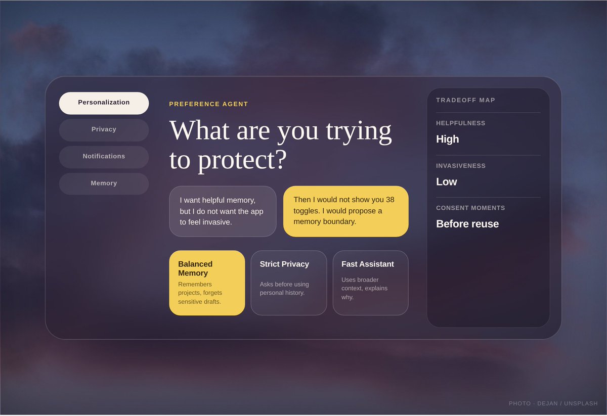 BeautifullyWrng's tweet photo. Settings pages are tiny bureaucracies.

What if preferences were negotiated instead of configured? https://t.co/eNw4ltfVqP