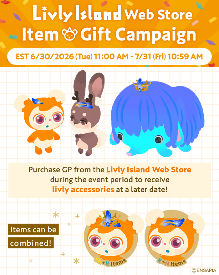 livlyisland_en's tweet photo. ＼Livly Island Web Store／
Item Present Campaign Under Way✨

You'll receive a livly accessory later depending on how much you buy🎁
Be sure to check out this campaign before it ends EST 7/31/2026 (Fri) 10:59 AM!

Check it out✨
👉https://t.co/fVuFgvKS4F

#LivlyIsland
#Livly https://t.co/NLZgpKaa0E