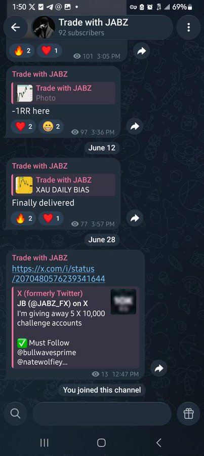 SilentPips0's tweet photo. @JABZ_FX @FundedFlare @indcfx From consistency to funded — this is the move! All requirements smashed: followed the 3 accounts, joined TG, liked+RT, tagged 3 traders. Proof attached. Let's win this one! 🚀 https://t.co/dqILe6tHEj