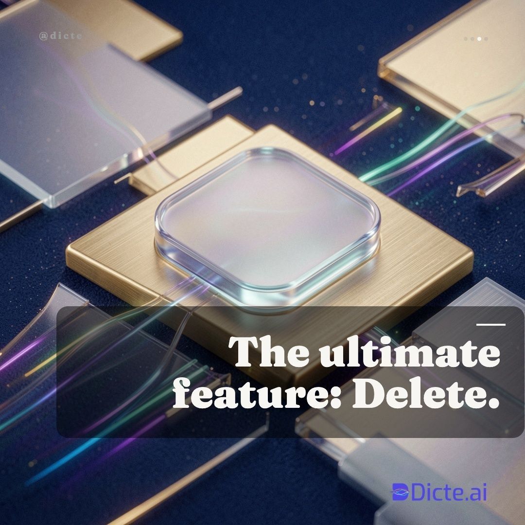 DicteAi's tweet photo. The best security feature we built is a delete button.
At https://t.co/6xBUPC8FY2, once your meeting is transcribed, the source audio is gone. Not archived. Gone.
You can’t leak what no longer exists.
#ZeroRetention #Privacy #Security https://t.co/VOPRZTesnk