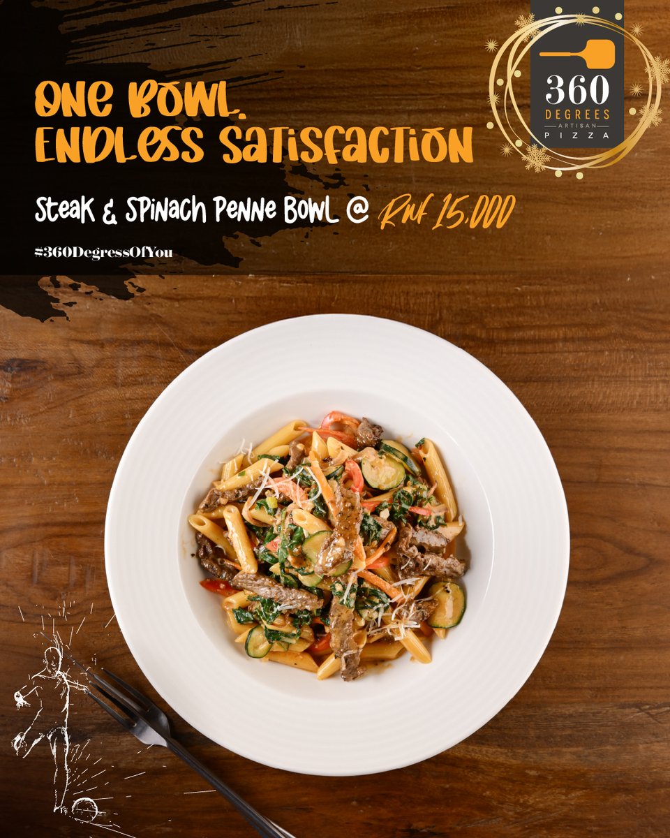 360DegreesRW's tweet photo. Treat yourself to the ultimate comfort bowl this July. Juicy steak, vibrant spinach, and perfectly cooked penne unite in a rich, satisfying dish crafted for lovers of hearty, elevated dining.#360DegreesOfYou #MonthlySpecials https://t.co/FgRhTDUQwH