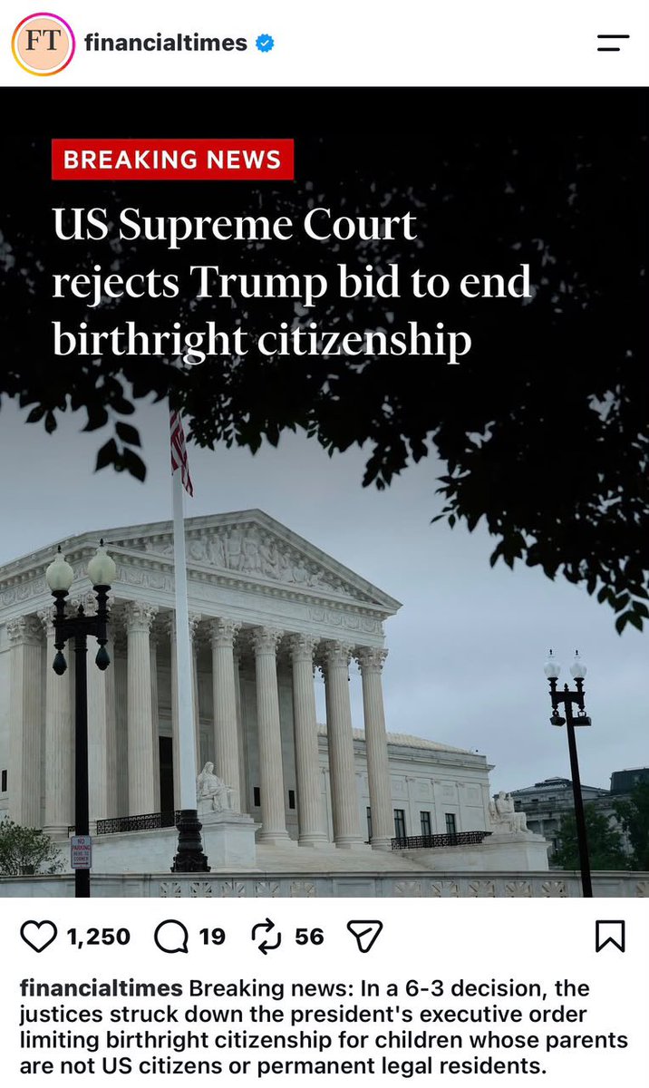 OurFavOnlineDoc's tweet photo. The Supreme Court of the USA has just ruled that the 14th Amendment guarantees birthright citizenship to all children born in the USA including those whose parents are in the country unlawfully or even visiting only temporarily.

This ruling overrules Trump’s executive order. https://t.co/sqxm5u9sfq