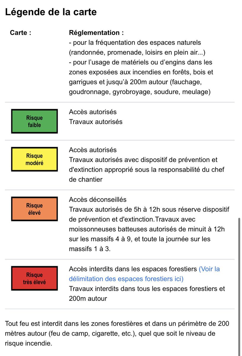 Prefet34's tweet photo. 🔴 😱Mercredi 01 juillet ➡️Pour la 1ère fois de la saison des secteurs sont placés en vigilance rouge pour risque très élevé d’incendie.

Dans les 6 secteurs concernés  :
🚫Les accès aux espaces forestiers sont interdits
🚫Les travaux sont interdits dans ces espaces ainsi que 200 mètres autour
⚠️ Respectez ces consignes ‼️
  
🔍 Carte du risque #incendie : https://t.co/TlZVRCdHb4  

 🔍 Retrouvez toutes les informations détaillées sur la fermeture des massifs dans l’Hérault dans le dossier de presse : https://t.co/WbQ2Zs1gse

⚠️ Rappels :
🚭 Ne jetez pas vos mégots dans la nature
❌ Ni feu ni barbecue en zone boisée
📞 Composez le 18 ou le 112 si vous constatez un départ de feu