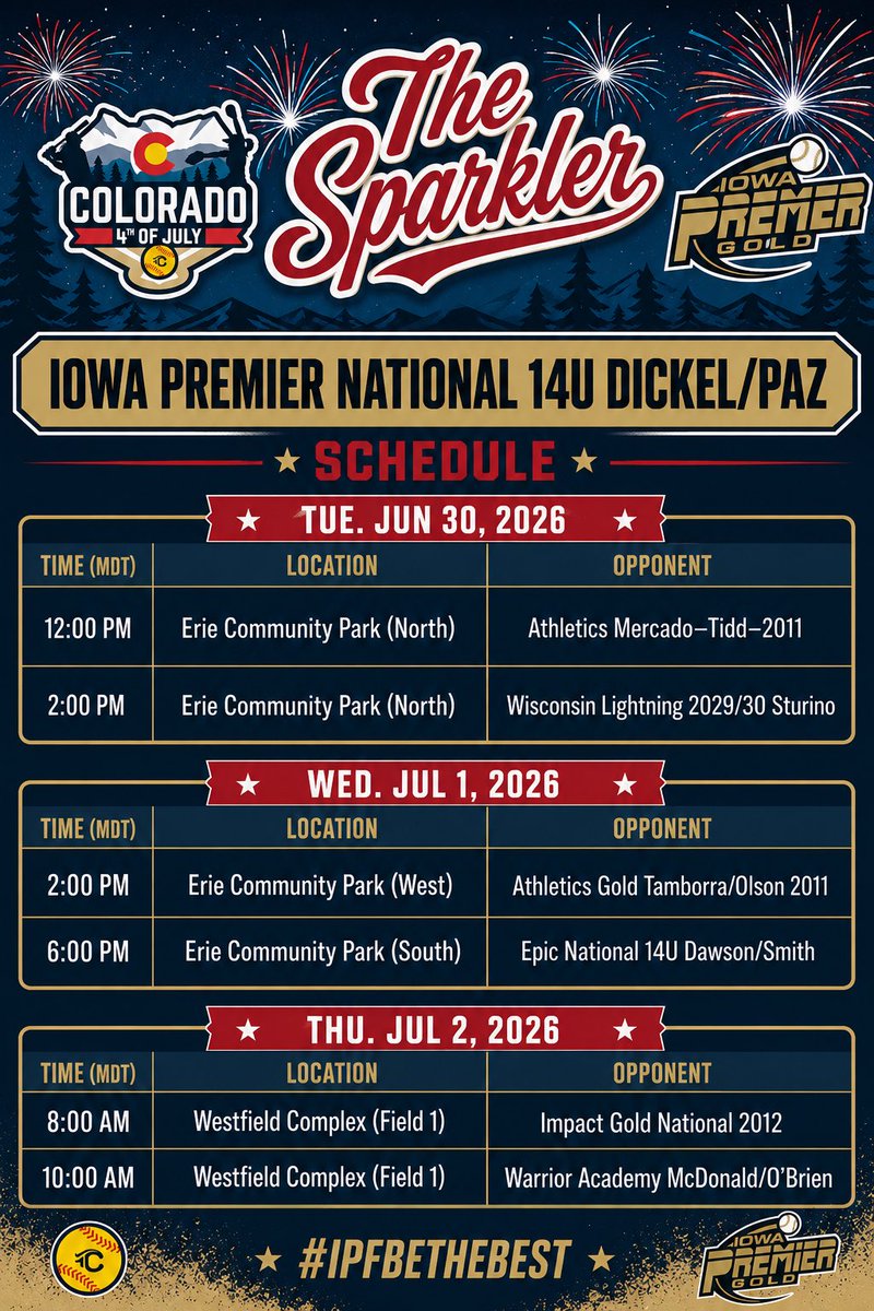 Hadley_Hays15's tweet photo. Kicking off the sparkler today. Canโt wait to compete against some great talent this week!! #IPFbethebest @IowaPremierFP @OliviaPazIPF @PaigeShannonIPF @D1Softball @Sports_Recruits @SBRRetweets @CoastRecruitsSB https://t.co/zzaY4tJh7l