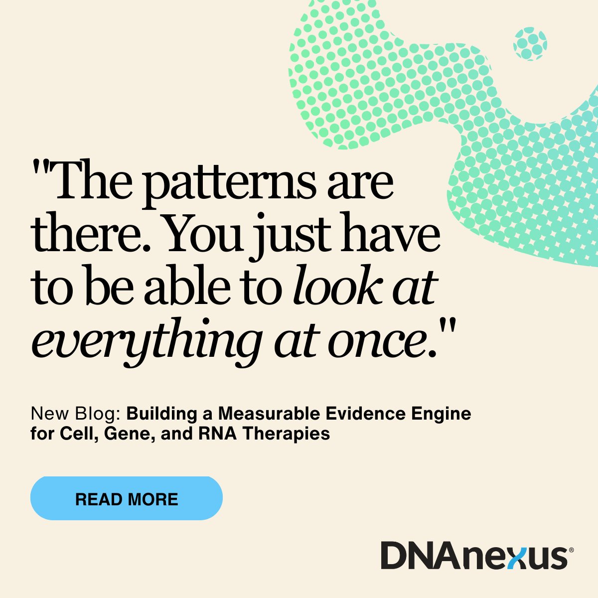 dnanexus's tweet photo. “No single layer tells the complete story. But when you bring them together…patterns emerge that you simply cannot see any other way.” https://t.co/PmbGsNAxze

#AIInnovation #PharmaTech #Pharma #PrecisionMedicine #DigitalHealth #Genomics #DrugDiscovery #Oncology https://t.co/34NR1eqXNV