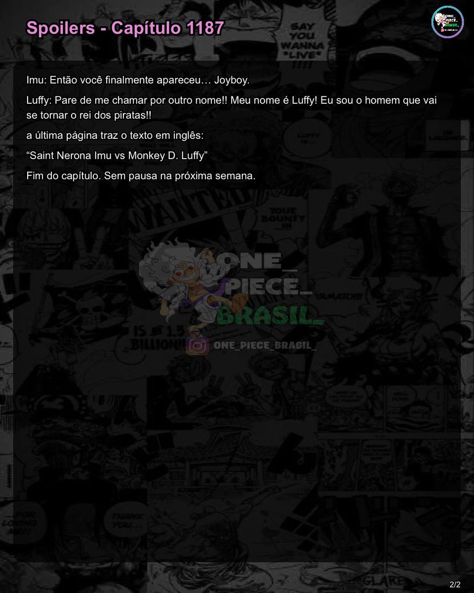 Deassis67084993's tweet photo. Spoilers iniciais do capítulo 1187 do mangá de One Piece https://t.co/07RO6jDtTT