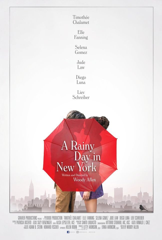 DonovanLowery8's tweet photo. If I had a nickel for every time Timothée Chalamet and Selena Gomez were on a poster for a rom-com and Timothée was holding an umbrella I’d have two nickels. Which isn’t a lot but it’s weird that it happened twice. #NotAloneMovie https://t.co/ppHVxImAMN