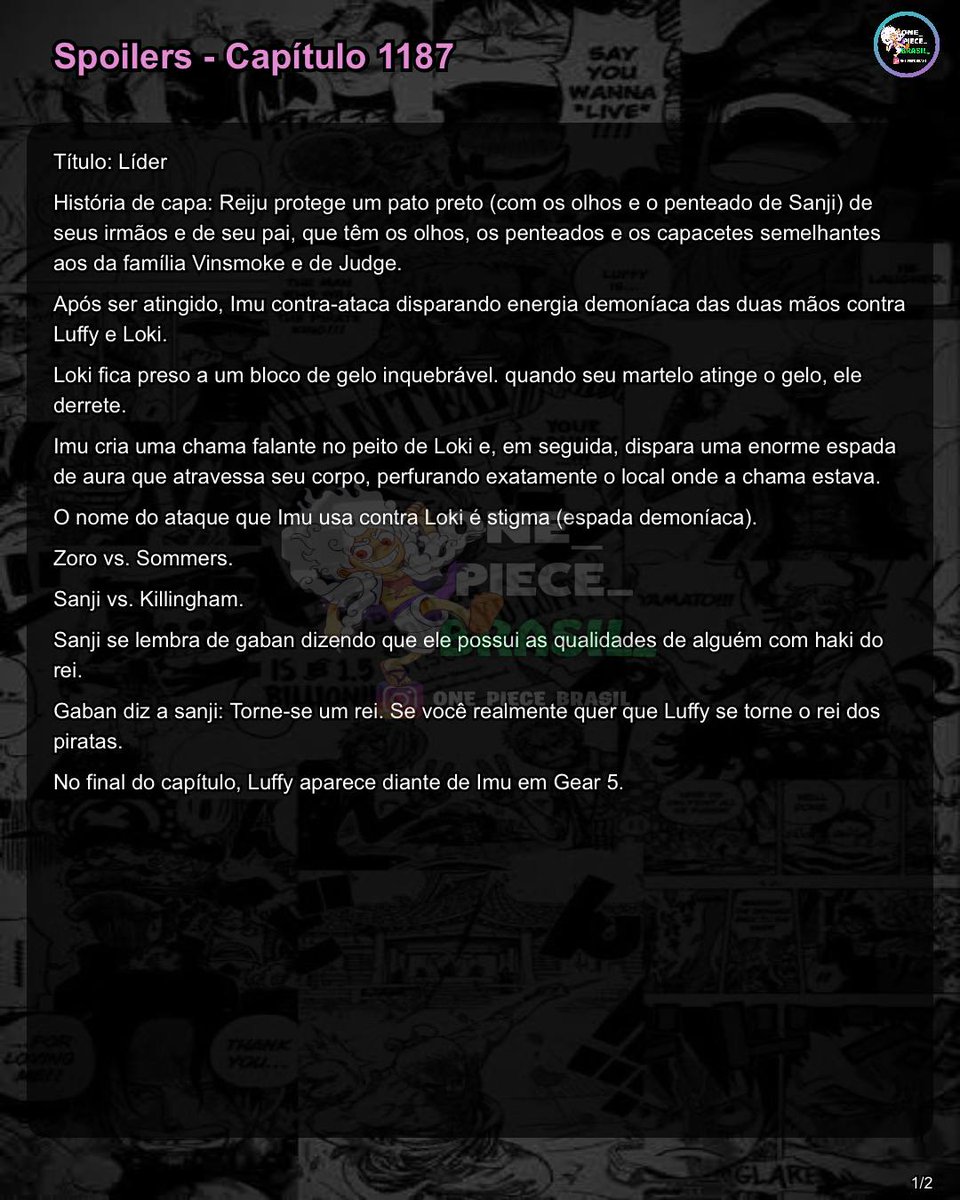 Deassis67084993's tweet photo. Spoilers iniciais do capítulo 1187 do mangá de One Piece https://t.co/07RO6jDtTT