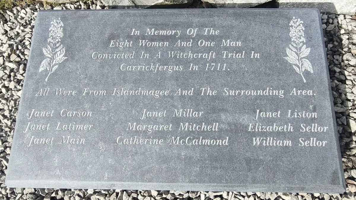 typingduck's tweet photo. After years of wrangling, Islandmagee finally has a plague to the 9 people convicted of witchcraft in 1711.

However, at the insistence of all 3 british unionist parties, the word "innocent" has been removed.

They argue no one has proved their innocence.

...of witchcraft!
🇬🇧👍 https://t.co/97bSJd6opZ