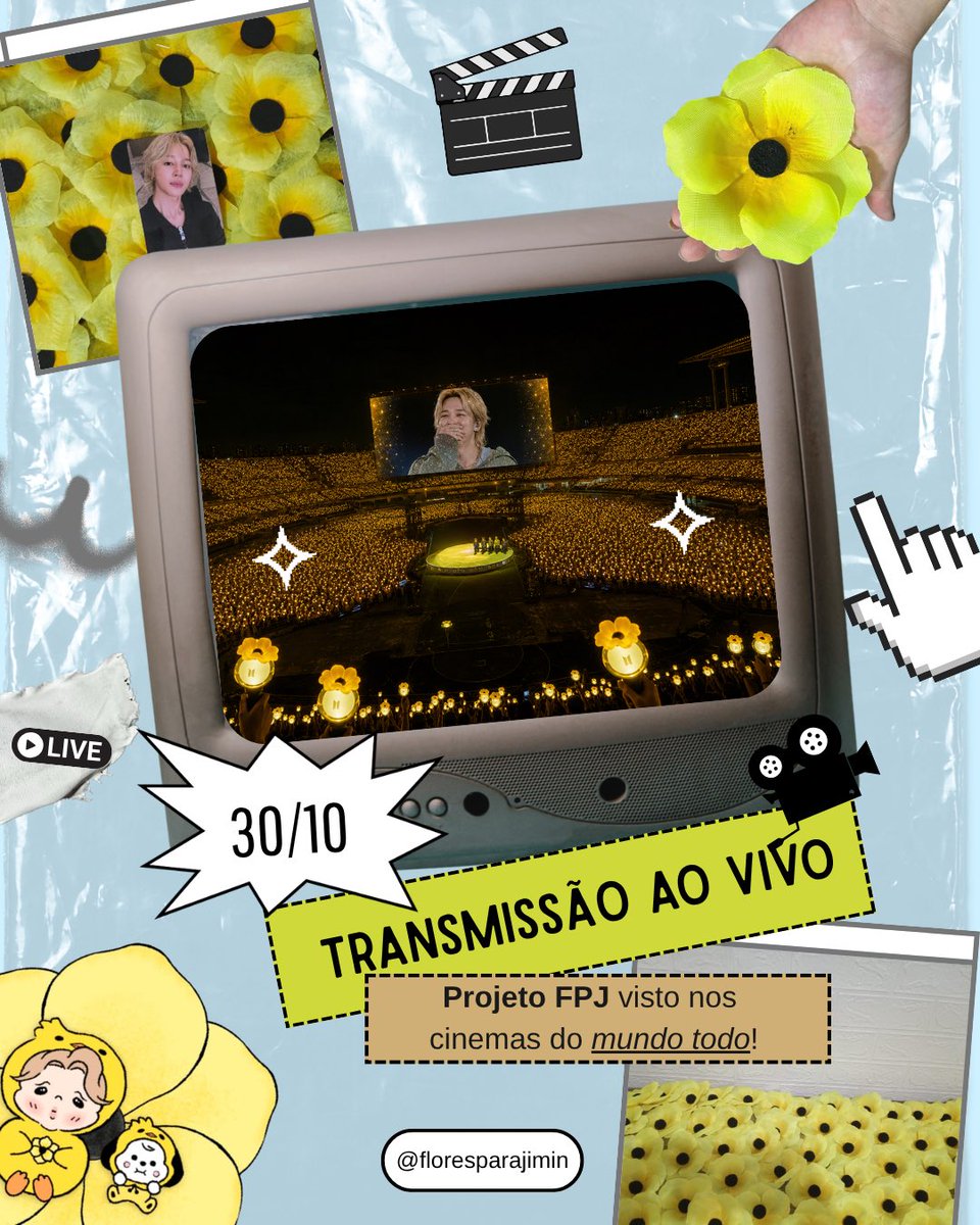 info_jimin's tweet photo. 🌼 MAIS UMA OPORTUNIDADE DE FAZER HISTÓRIA!

A HYBE acaba de anunciar oficialmente a transmissão do show do dia 30 da ARIRANG World Tour, em São Paulo, para cinemas ao redor do mundo.

O que isso significa? Que o concerto terá um alcance global, dando ainda mais visibilidade ao nosso projeto e aumentando as chances de o Jimin notar a homenagem, caso consigamos chamar atenção o suficiente para sermos captados pelas câmeras.

Por isso, vamos nos dedicar ainda mais para tornar esse momento inesquecível. Contamos especialmente com todos que estarão presentes no dia 30 para levarem suas flores e fazerem parte dessa linda homenagem ao Jimin. Vamos mostrar o quanto nos dedicamos para transformar esse momento em algo que ficará para a história! 

Sigam o perfil do Projeto FPJ para todas atualizações. 
• https://t.co/kXCBLiB5jn