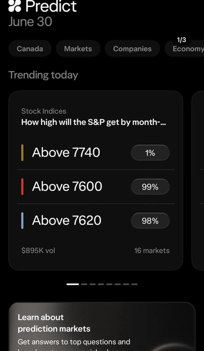 cadinvests's tweet photo. Controversial - @Wealthsimple is sending invitations out to try “Wealthsimple Predicts” its new prediction markets platform. 

They note it’s a separate app entirely. Contracts are limited to economic, financial, and climate events, and all contracts are a 30 day settlement. https://t.co/sYuXM34nR1