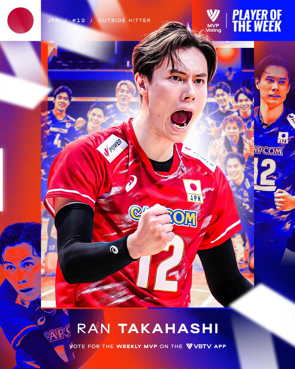 volleyballworld's tweet photo. #VNL2026 🇯🇵👑: PLAYER OF THE WEEK

Ran Takahashi lit up Week 2 with his effortless skill, consistency and the kind of volleyball that gets fans out of their seats.⚡

The fans have spoken, and Ran Takahashi is your latest Player of the Week. 👑

🎮 Play VNL Fantasy for free on the VBTV App: https://t.co/ZiIhlpAMAj

🏐 #BePartOfTheGame #Volleyball #VNLFantasy