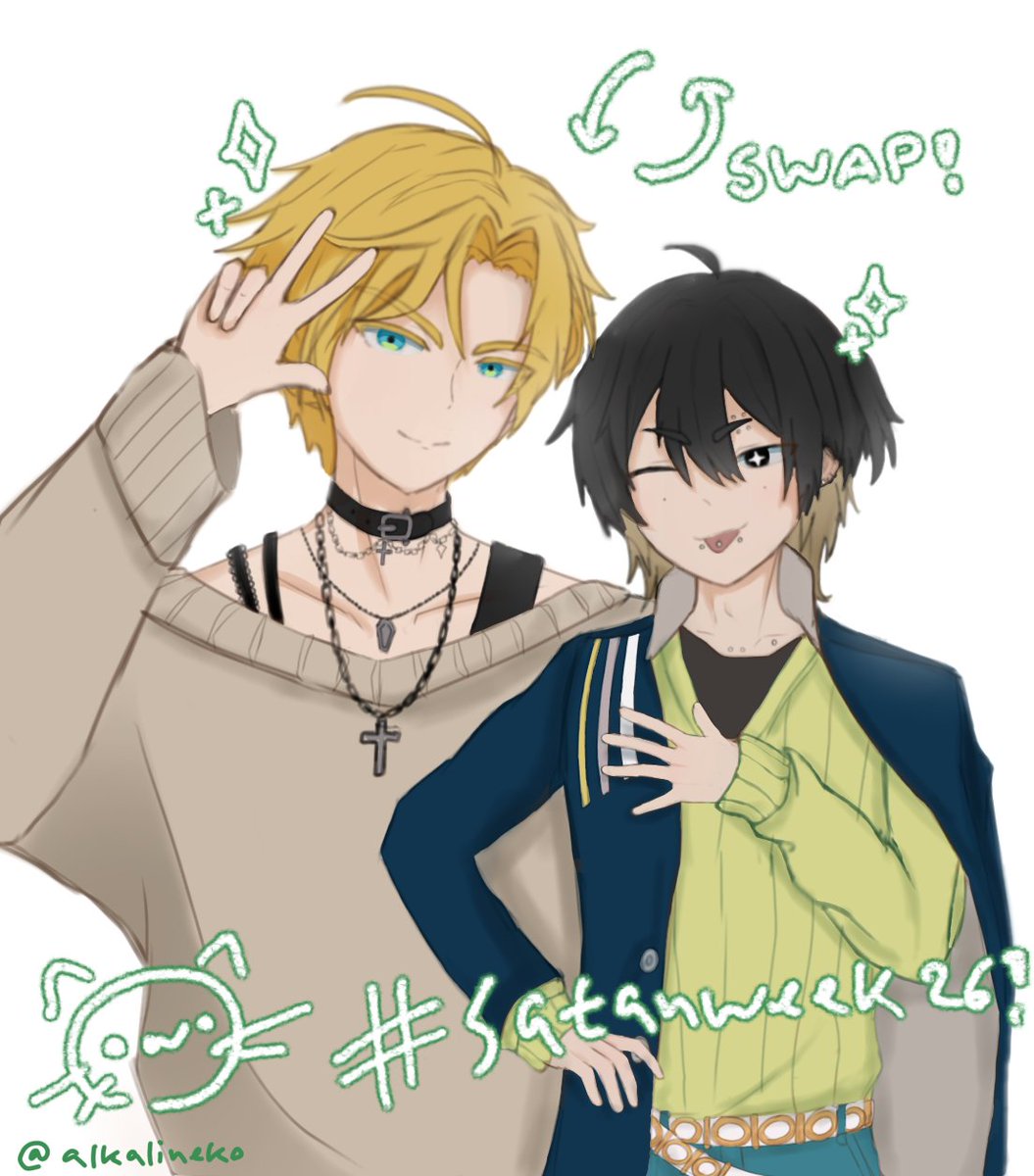 alkalineko's tweet photo. Satan Week Day 7: Outfit Swap

Satan and Leon outfit swap!!

(This event was so fun I can't believe it's coming to an end 😭😭. I'm glad I got to draw and witness so many people's Satans!! Tysm @/yungaiu for hosting such a wonderful event!!)
#satanweek26 #obeyme #obeymesatan https://t.co/0FfCV8KhFk