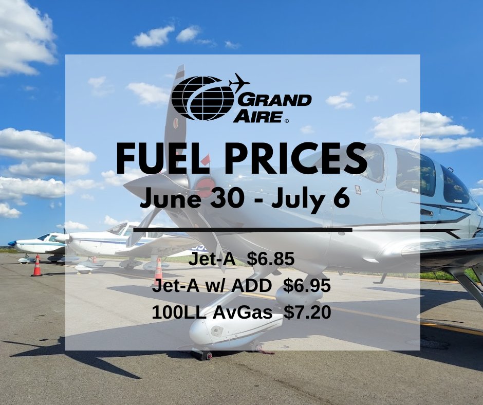 GrandAire's tweet photo. Grand Aire FBO Fuel Prices @TOLAirport  ✈️⛽ #GrandFBO #fboktol #fbofuel #CAAPreferredFBO https://t.co/6m1gLyumPG