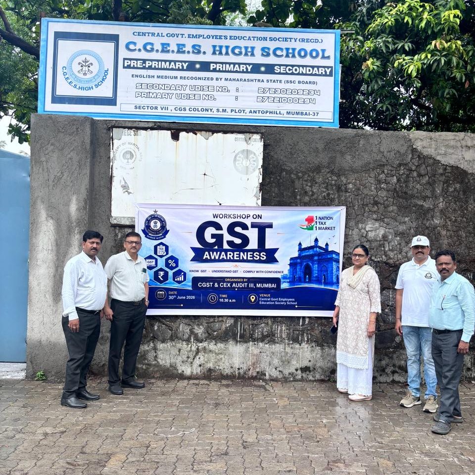 IiiAudit's tweet photo. (1/2) As part of #GSTPakhwada, in celebration of the upcoming 9th GST Day, CGST Audit-III organised a vibrant Awareness Programme at CGEES High School under this year’s theme:
“सुगम कर व्यवस्था, सशक्त भारत”
(Easy Tax System, Empowered India) https://t.co/5RR82F0H10
