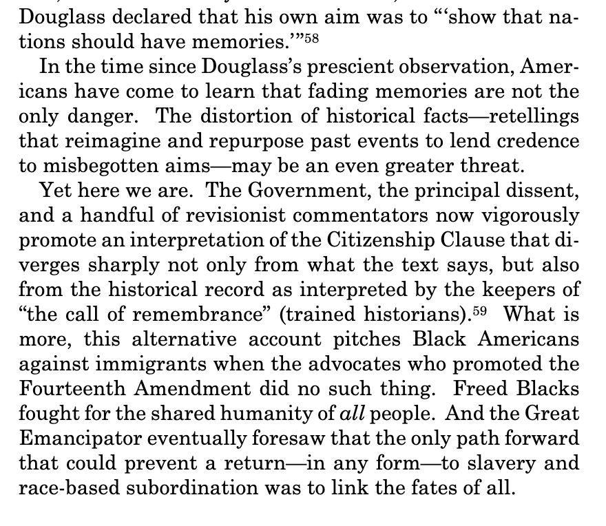 KlasfeldReports's tweet photo. Moving Justice Jackson concurrence invoking Frederick Douglass on memory.

"The distortion of historical facts—retellings that reimagine and repurpose past events to lend credence to misbegotten aims—may be an even greater threat." https://t.co/5OksPvAAEU
