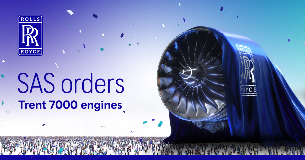 RollsRoyce's tweet photo. For 80 years, @SAS has connected Scandinavia to the world. 

Today, the airline is investing in the next generation of that journey by upgrading to the Trent 7000 with an order for 20 Trent 7000 powered Airbus A330neo aircraft. We're proud to be part of what comes next. 

Read more: https://t.co/RlEPkVT135