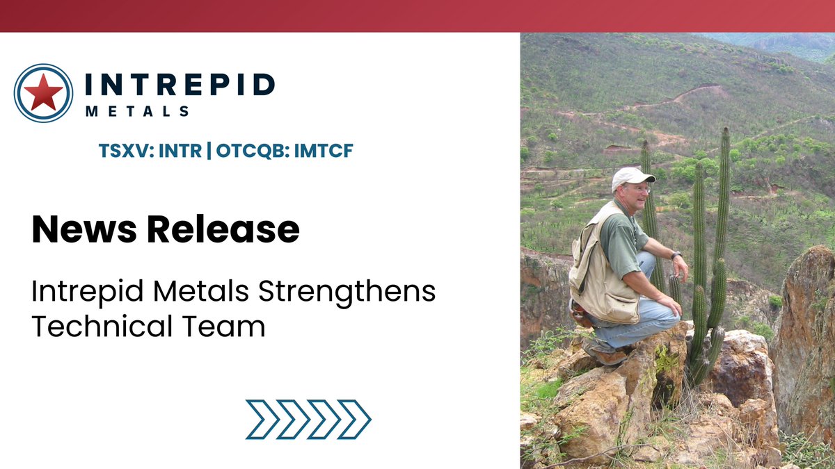 IntrepidMetals's tweet photo. Strengthening our technical team for the next phase of exploration.

We're pleased to welcome Ken Balleweg, P.Geo., as Senior Geologist. Having worked alongside Intrepid since 2022, Ken has been instrumental in advancing our Arizona projects through mapping, structural interpretation, target generation and drill planning.

With 40+ years of experience across CRD, porphyry and epithermal systems, Ken will play a key role as we advance our district-scale Corral Copper Project through an active 2026 exploration program.

Read more: https://t.co/jz8XAIgZyT

$INTR.V $IMTCF #Copper #Mining #Arizona #Exploration