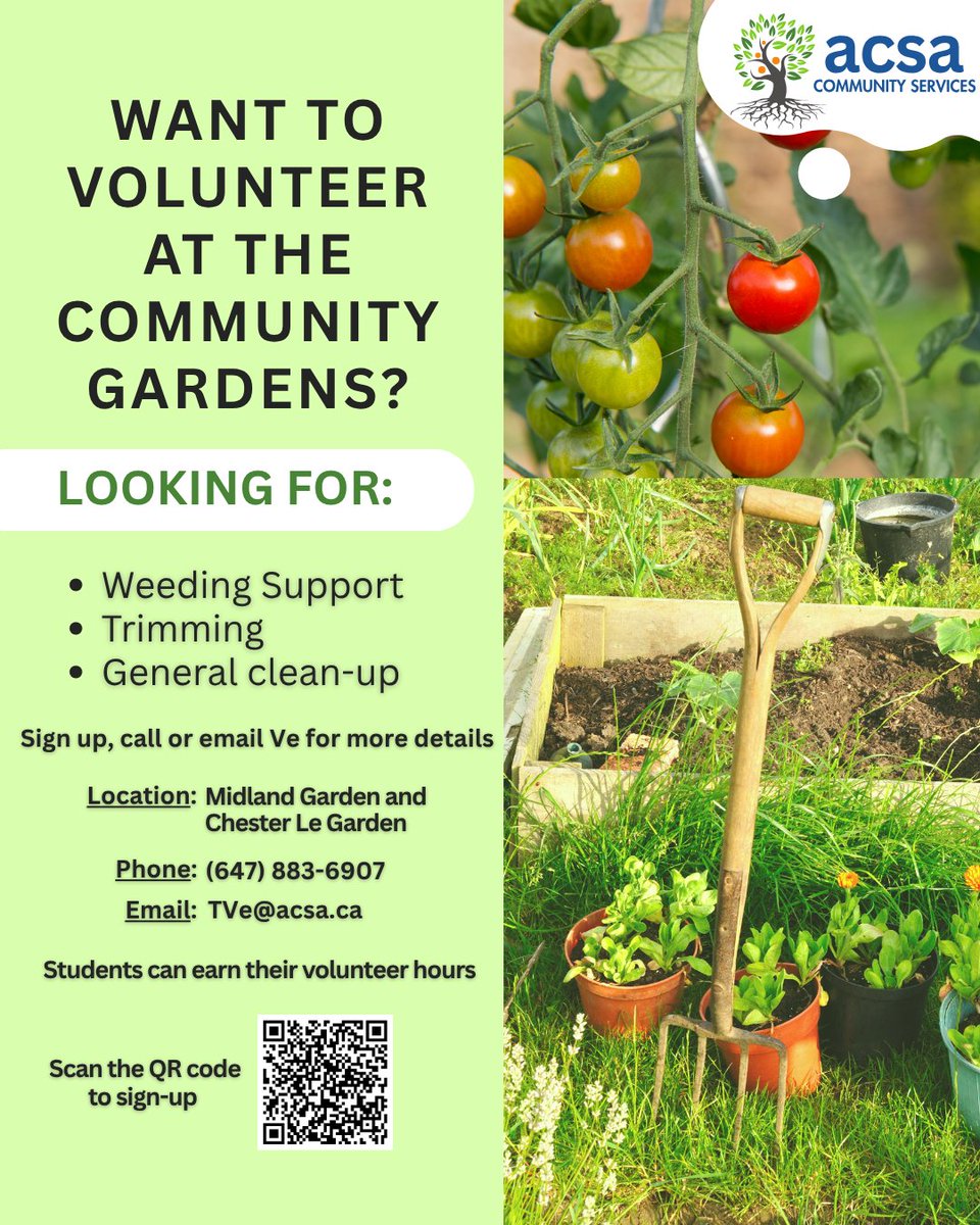 ACSAtoronto's tweet photo. 🌱Looking for Volunteers 🪴

Do you have a passion for #gardening and #nature? 
Our team is looking for #volunteers to help us maintain our #communitygardens? 

If you are interested, simply fill out our volunteer form today! https://t.co/BoZPOhGD8F https://t.co/FtddVOZMBl