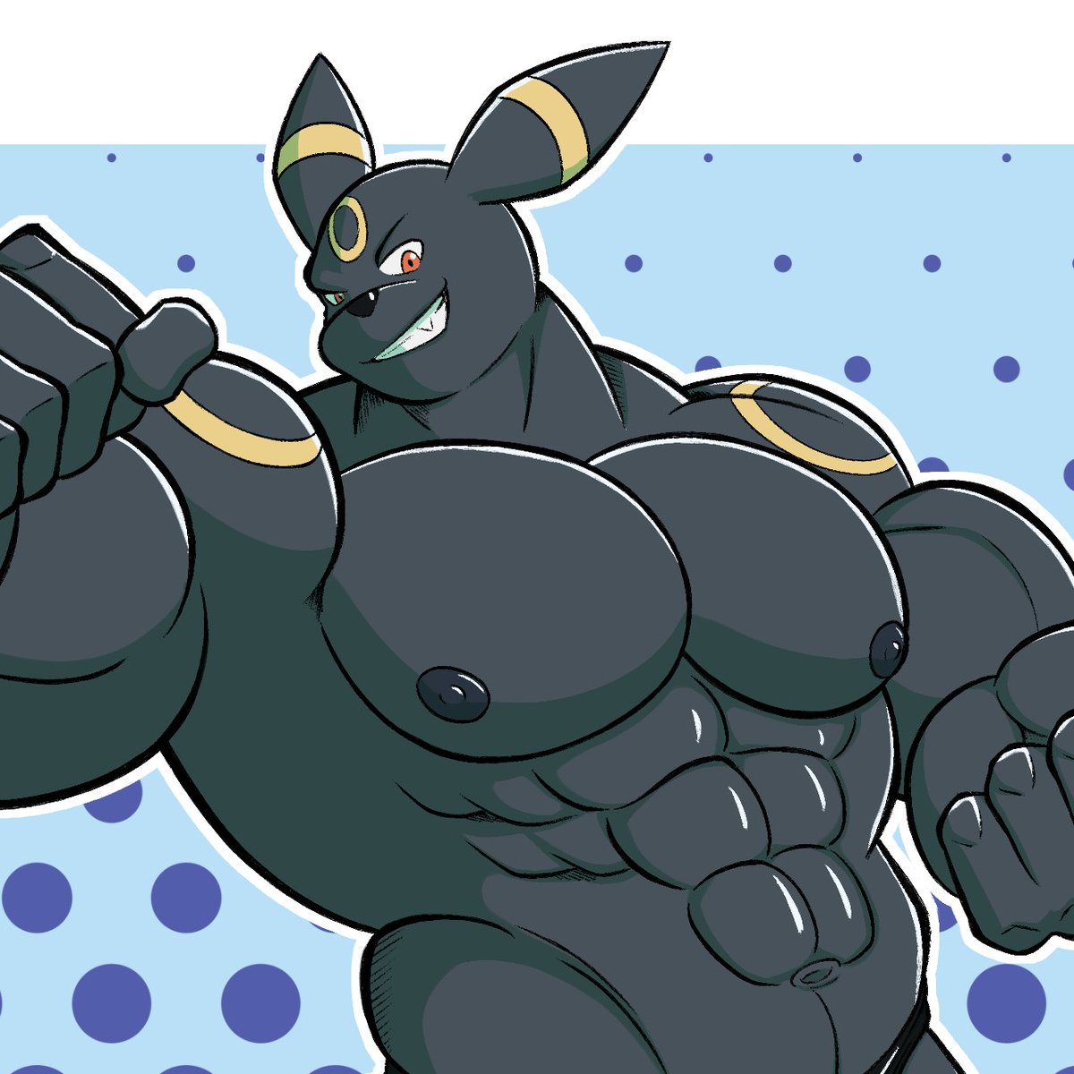 Vmholart's tweet photo. The last one of the bara pokemon, and is umbreon, one of the best eeveelutions 🥰

It was so funny to turn pokemon into bara versions of themselves, maybe I will do it again in the future 😋

#umbreon #pokemon #pokémonfanart #furry #furryart https://t.co/rjImIsTtvc