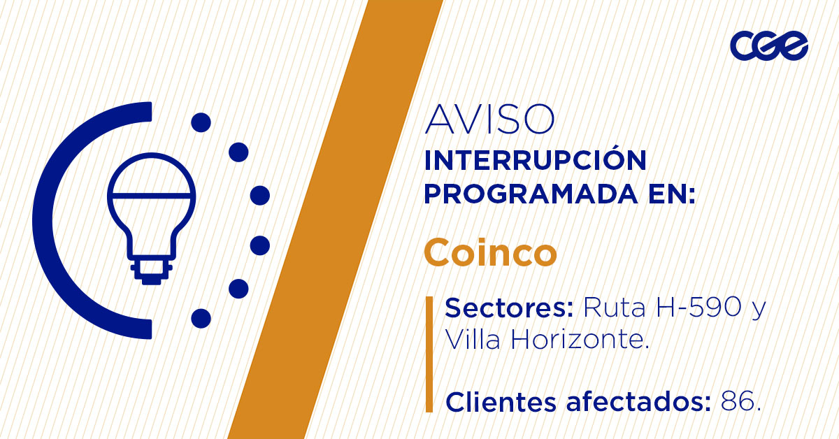 CGE_Clientes's tweet photo. Para mejorar la calidad del suministro de nuestros clientes de #Coinco, este jueves, entre 11:00 y 17:00 horas, se realizará una #InterrupciónProgramada (sectores en la imagen 👇) debido a trabajos de mejoras. Esto afectará a 86 clientes. Recuerda desconectar tus artefactos 🔌 https://t.co/MVBa9uPA9q