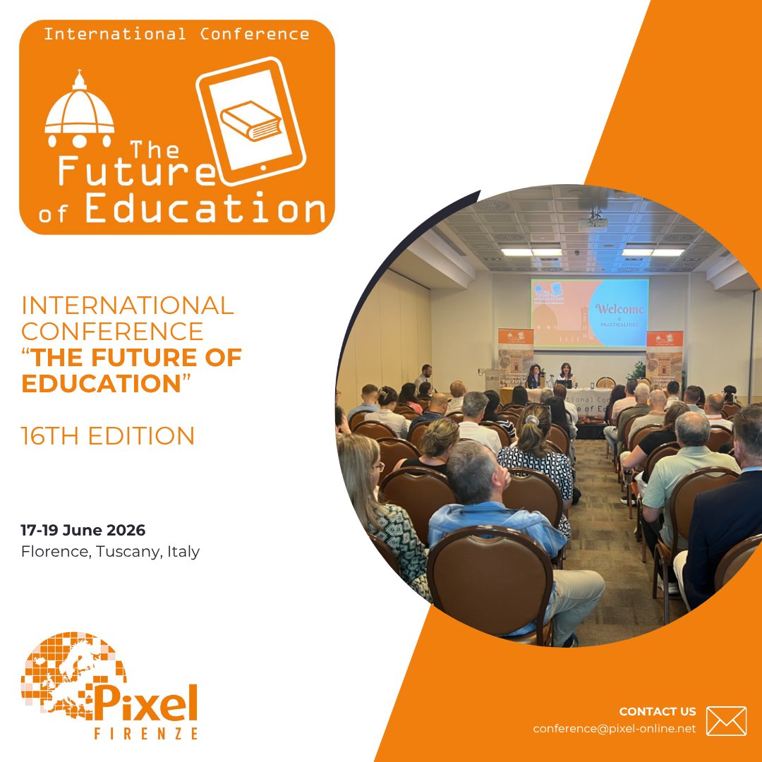PixelFirenze's tweet photo. On 18 and 19 June 2026, Pixel organized the sixteenth edition of the International Conference on “The Future of Education”, which was held in Florence, Italy.  
 Further information about the sixteenth edition is available on the Conference web site: https://t.co/KBk4ErmSM6 https://t.co/G1hudVNXoW