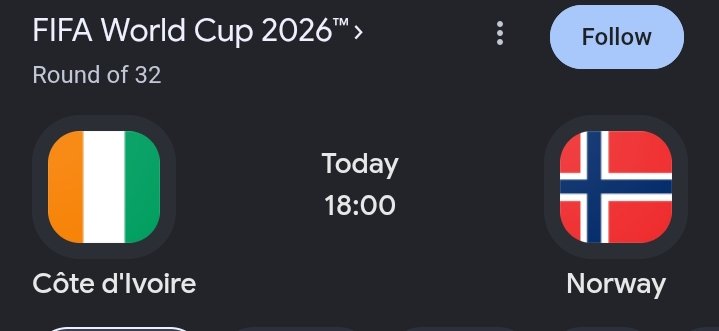OkochokoFC's tweet photo. Line-up 

🇨🇮 Ivory Coast XI: Yahia Fofana; Doué, Agbadou, Koussounou, Konan; Sangaré, Kessié, Oulaï; Yan Diomandé, Pépé; Bonny

🇳🇴 Norway XI: Nyland; Pedersen, Ajer, Heggem, Wolfe; Aursnes, Berge, Berg, Odegaard; Nusa, Haaland, Sorloth

What is your prediction ? https://t.co/59Tnluvt80
