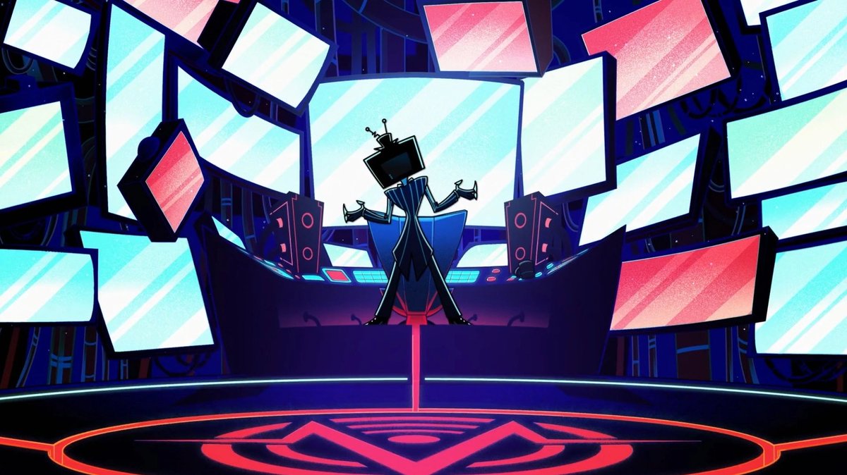 voxvangogh's tweet photo. sometimes i do wish they’d leaned more into the whole ‘mastermind pulling the strings from behind his screens’ aspect of vox. always watching. getting hypnotised sinners to do his dirty work for him. the untouchable centre of this mass entertainment cult. https://t.co/vMTCPJ4DSF