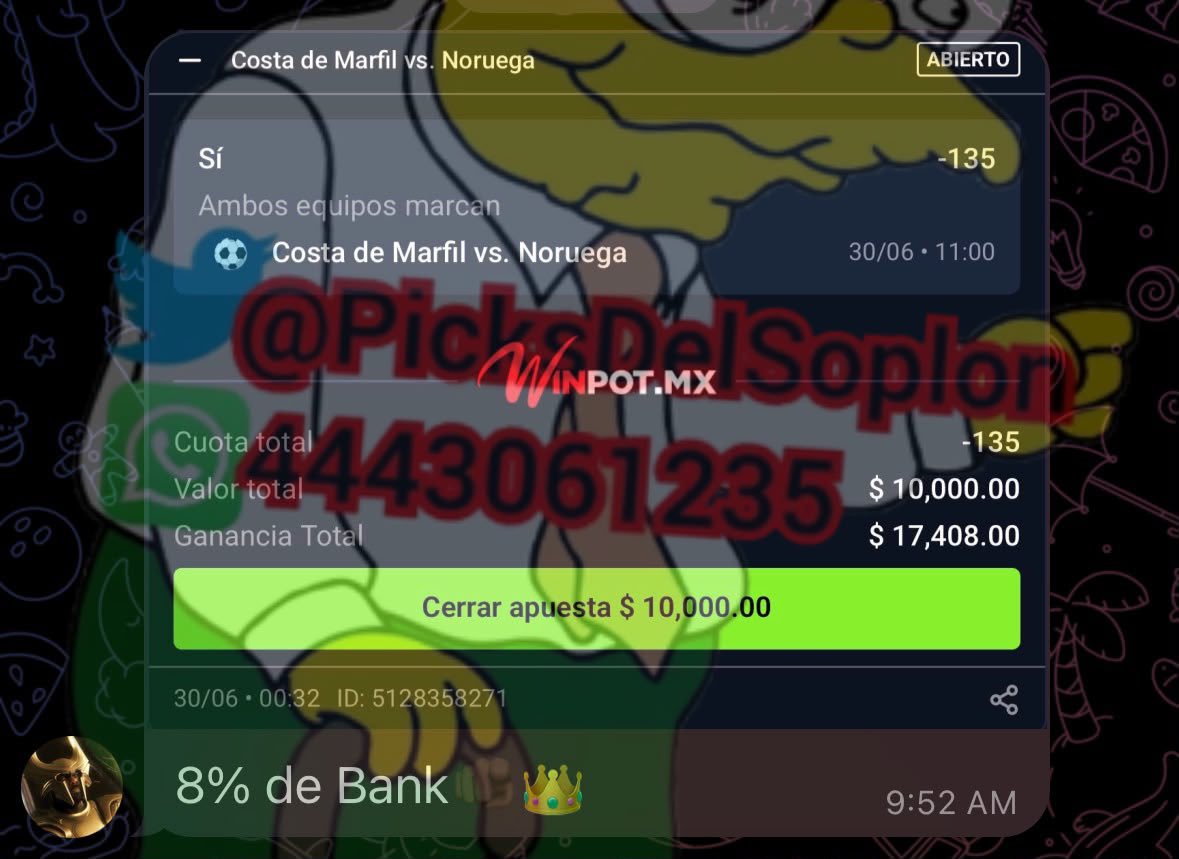 PicksdelTopo's tweet photo. ✅ PICK DEL VIKINGO 🔥
Costa de Marfil vs Noruega
SÍ - Ambos Equipos Marcan
Cuota: -135
Apuesta: $10,000 → Ganancia total: $17,408
¡Vamos con todo! 💰⚽
#WinpotMX #VikingPick https://t.co/pG6bqf5cWH