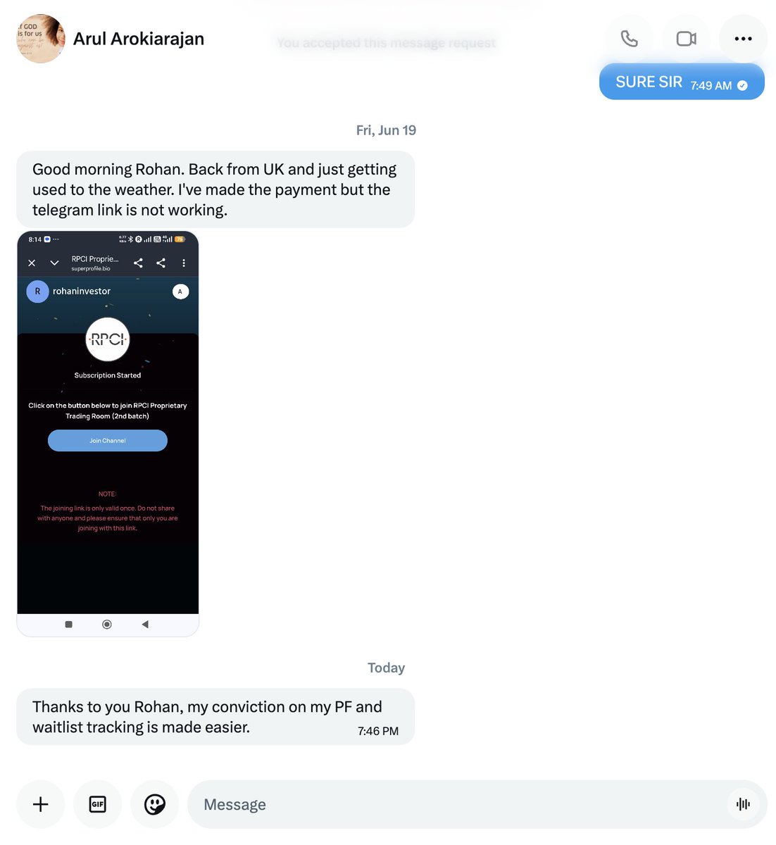 rohaninvestor's tweet photo. Nothing feels better than reading clients feedback that RPCI is helping them become self stock pickers, not tip followers.

RPCI simplifies technical analysis by automating rule-based signals.

200+ feedbacks already shared on Telegram and Twitter.

RPCI is used by 1500+ stock market traders, including some SEBI registered IA/RA users. 🙏

Don’t depend on social media stock tips.
Be your own stock analyst.

If you want access to my private RPCI stock screener and indicator for lifetime, check here:

https://t.co/qMYwyLdge9

Join now and unlock an exclusive bonus offer worth ₹3,498 - absolutely free.

Bonus: Risk Management Book worth ₹499 + Market Environment Indicator worth ₹2,999 FREE for eligible users.
