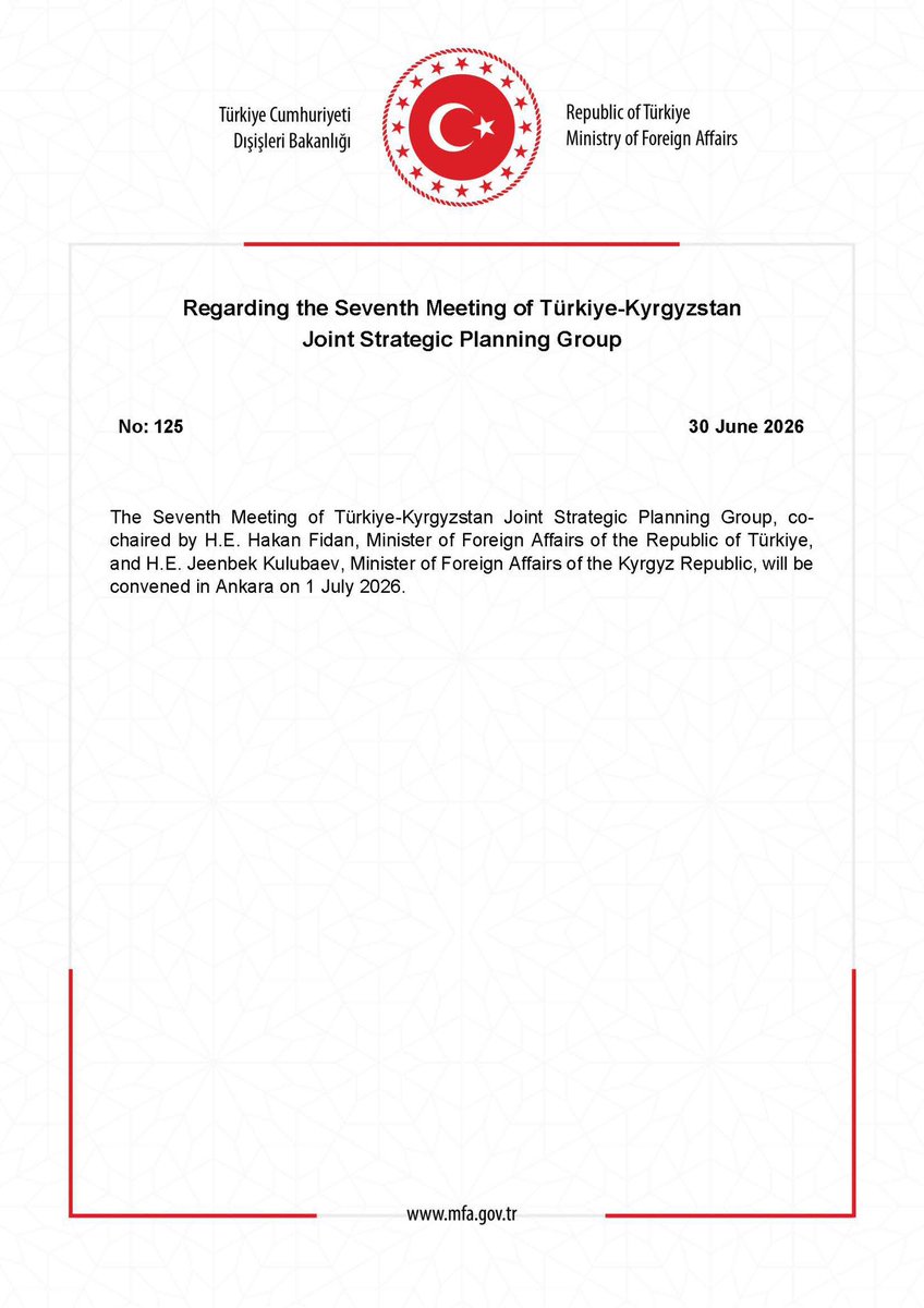 MFATurkiye's tweet photo. Regarding the Seventh Meeting of Türkiye-Kyrgyzstan Joint Strategic Planning Group https://t.co/ppigOHsjX3 https://t.co/gLbayVJ5CI