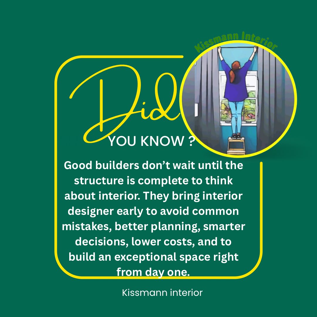Kissmanninterio's tweet photo. The most successful builders engage interior designers from the outset, not after the structure is complete. Early collaboration drives sharper planning, faster decisions, fewer costly changes, and spaces that deliver stronger business results. Build right from day one.
#kissmann https://t.co/z5JdiJ49Rz