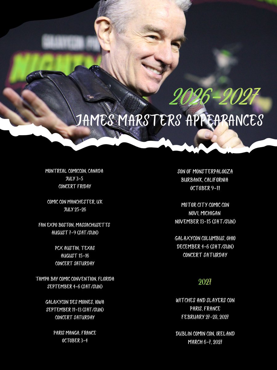 JMAppearances's tweet photo. Updated calendar of events @JamesMarstersOf will be taking part in for 2026-27. For more information &amp; to purchase tickets, please follow the individual organizers’ social media. More to come! Don’t miss out! Follow @jmappearances! 
Links to events in comments. https://t.co/EEvktMsf3v