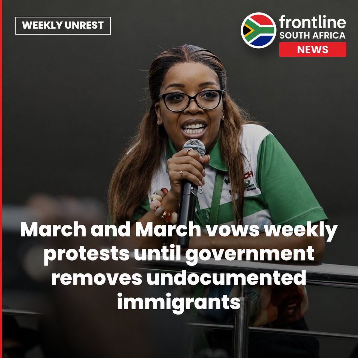 Frontline_ZA's tweet photo. BREAKING: March leader Jacinta Ngobese-Zuma says supporters will march every Thursday until government takes decisive action against undocumented immigrants in South Africa.

Follow @Frontline_ZA for more updates.

#SouthAfrica #Protests #Immigration #Politics https://t.co/rVQ0VI1wLx
