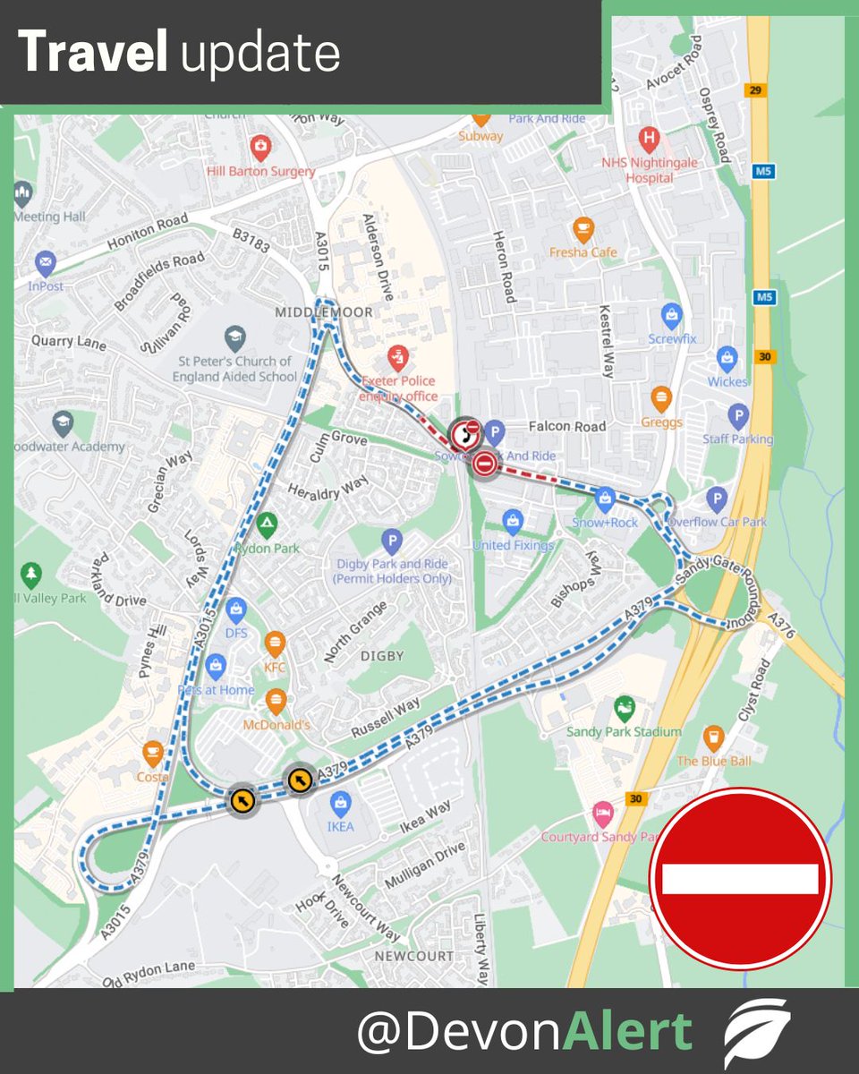DevonAlert's tweet photo. #Devon π§ Sidmouth Road, Exeter will be closed nightly from 20:00 to 04:00 until 3 July; please allow extra travel time and follow the signed diversion route during the closures. Thank you for your patience while these works are carried out. TD π§ @BBCDevon @StagecoachSW https://t.co/CPcIHoBKaM