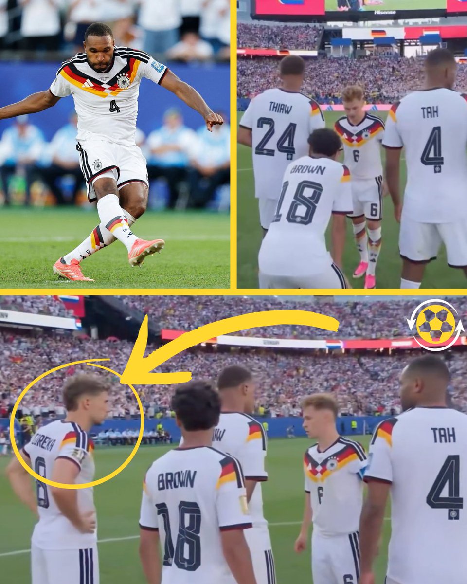 DeadlineDayLive's tweet photo. 🚨 Leon Goretzka refused to take a penalty during Germany’s shootout defeat to Paraguay. 😳🇩🇪

After Manuel Neuer kept Germany alive by saving Fabián Balbuena’s spot-kick, Joshua Kimmich searched for someone to take the next penalty.

First Goretzka, the most experienced player, hesitated, so Kimmich asked Anton, Brown and Thiaw, who also declined. Kimmich once again tried to get Goretzka to take it but he refused.

It left Jonathan Tah to step up despite never taking a senior penalty in his career.

Tah blazed his effort over the bar before Paraguay scored their next kick to dump Germany out of the World Cup.

(Source: BILD)