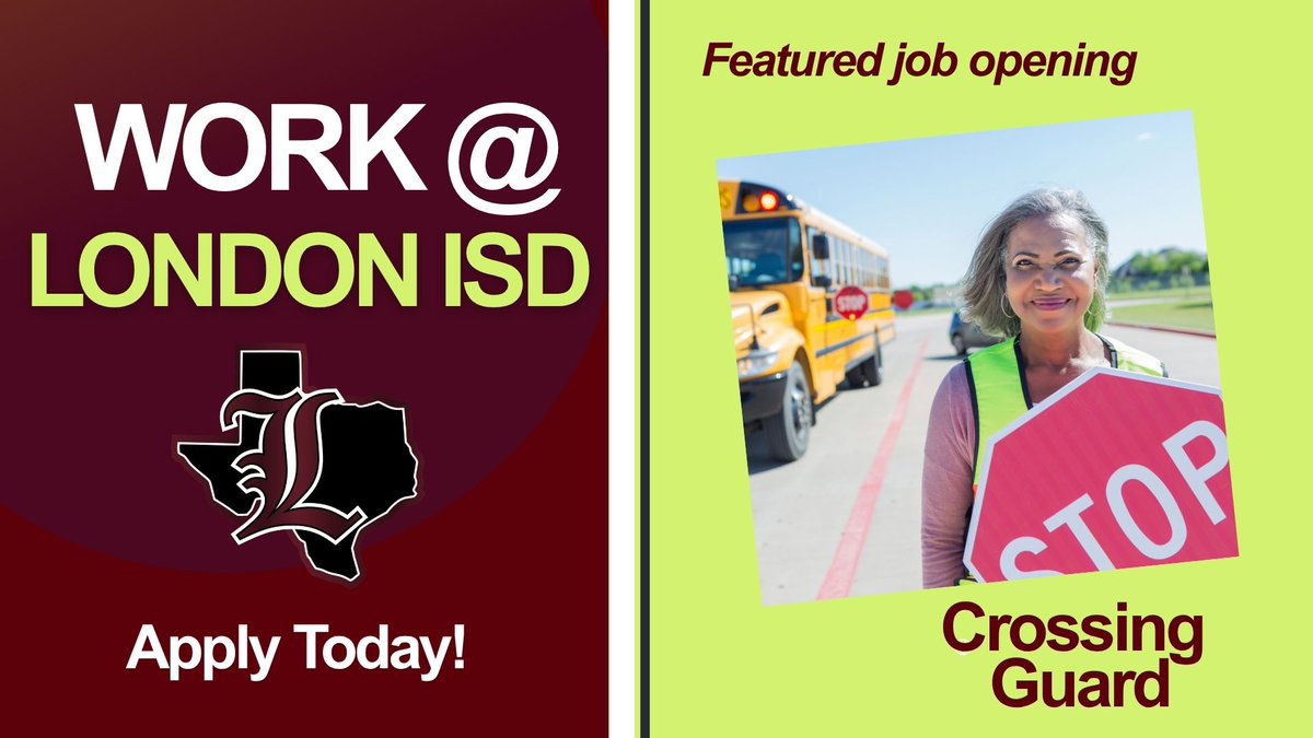 LISDPirates's tweet photo. Work@London ISD. We have a variety of positions open for the 2026 - 2027 school year. Check out today's featured position - Crossing Guard. A vital role as London continues to grow. Apply today at https://t.co/H0JMn808rc. https://t.co/BBDsAtEvxa
