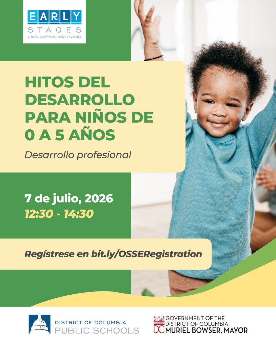 EarlyStagesDC's tweet photo. Join Early Stages and OSSE for our next workshop for child care professionals: Developmental Milestones for Children 0-5 on July 7 at 12:30 PM. Register at https://t.co/zIWPToiIWk. 

#ChildDevelopment #DCPS #SpecialEducation #EarlyStagesDC https://t.co/kdyG823mV3