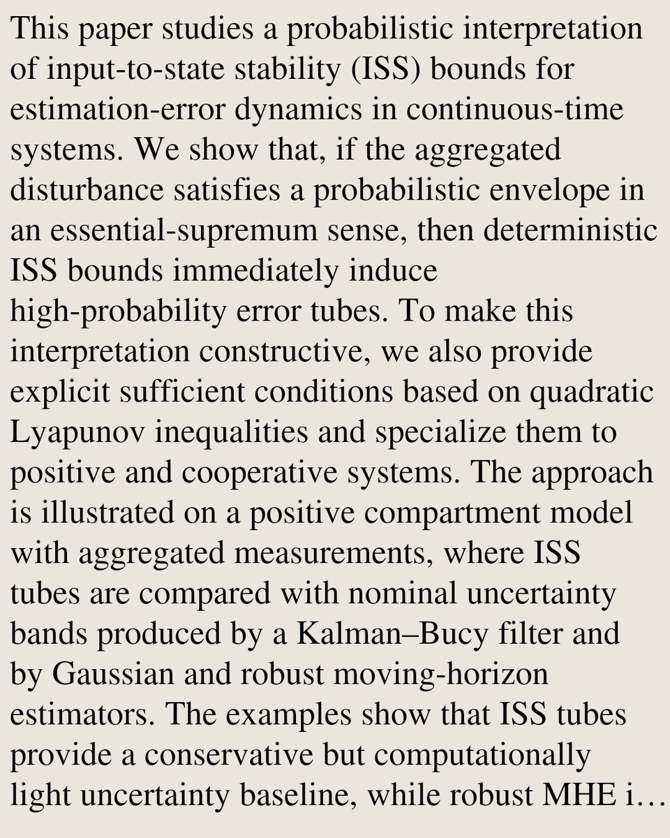 SystemsAndCtrl's tweet photo. High-Probability ISS Tubes for Continuous-Time State Estimation

Jerzy Baranowski
https://t.co/UF1DCbQvGr [𝚎𝚎𝚜𝚜.𝚂𝚈]
💬Accepted at PCC2026 https://t.co/yp7hpVDCSb
