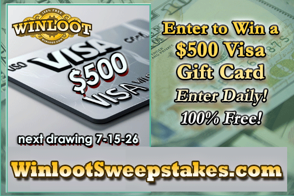 Winloot's tweet photo. 🤩Get your FREE Daily Entries for the chance to #win the next $500 Visa Gift Card prize drawing on July 15th!🎁

✔️Enter WinlootSweepstakes: https://t.co/mzcH8eulk5
100% Free!🆓 https://t.co/0wD54PvV2t