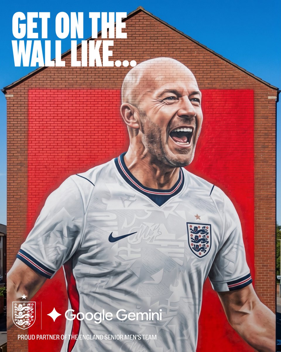 RestIsFootball's tweet photo. AD It’s nice to be back in the @England kit. Keep showing your support for the boys and create your own England mural with Google Gemini.

1.  Visit https://t.co/C8qy4UbqW5
2. Tap 'Eng Mural' and add a selfie
3.  Share with pride &amp; tag @GoogleUK https://t.co/xE7BIjLTER