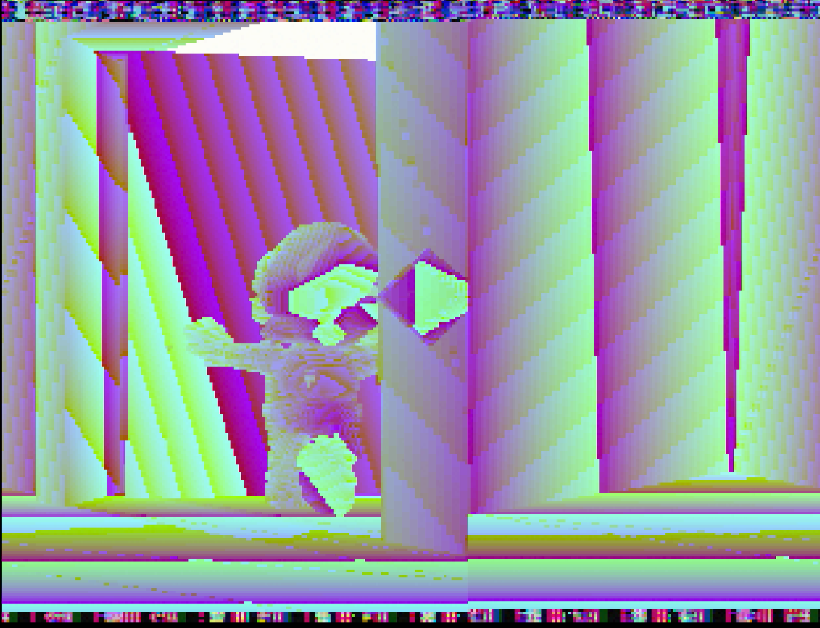 GTM5471's tweet photo. every now and again when I reset my N64 my console will flash a weird distorted image of the last thing that was on screen for one frame before the game actually resets, here is some of those pictures. https://t.co/HV4VZhwnGq