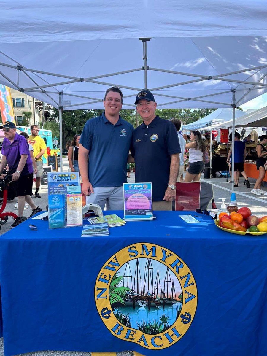 CityofNSB's tweet photo. 🇺🇸 If you’re heading to the NSB Farmers Market this Saturday, July 4, be sure to stop by and say hello to Mayor Fred Cleveland and Deputy Chief of Police Bill Reid! It’s a great opportunity to ask questions, share ideas, or just chat about what’s happening around town. 🎉 https://t.co/KCd2RpcJLV