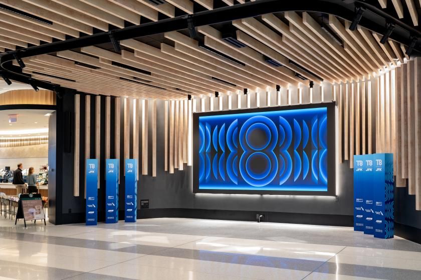 creativeboom's tweet photo. A brand that speaks fluent Queens 👀

Applied Design reimagined JFK's Terminal 8 — a plane-window palette of blues and a figure-eight hidden in plain sight:
https://t.co/31j8Keo1wc https://t.co/Swg2ZrBjuM
