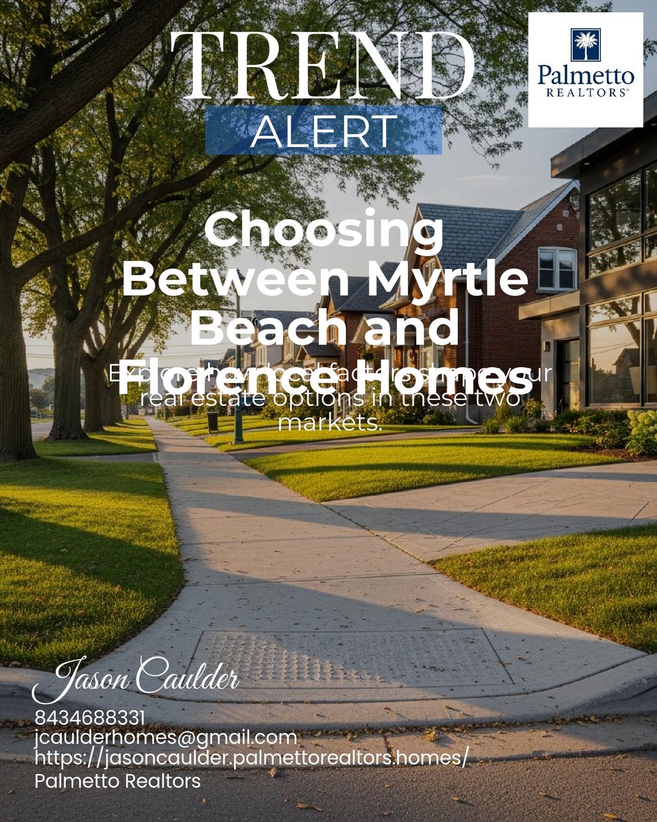 Jason_Caulder's tweet photo. Myrtle Beach homes hold coastal and new-construction appeal, while Florence pricing is shaped more by neighborhood and property details. 🌊🏡

Which local factor matters most to you? https://t.co/N8egvjMktX