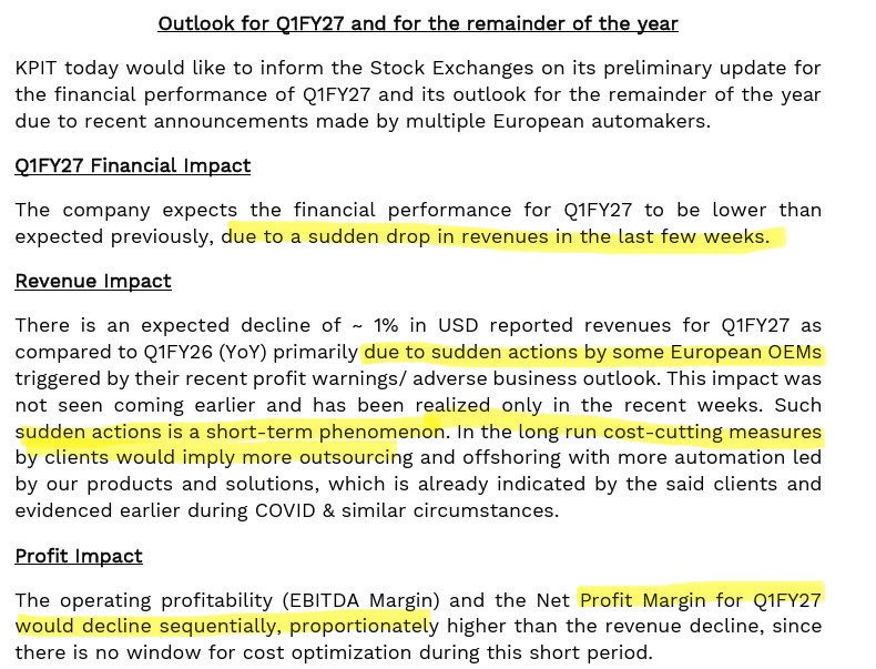 BMTheEquityDesk's tweet photo. So KPIT calls it a sudden drop in revenues! 

We have been saying it for 3 years now that AI will kill NOT one but many industries. https://t.co/4725GlBP4y